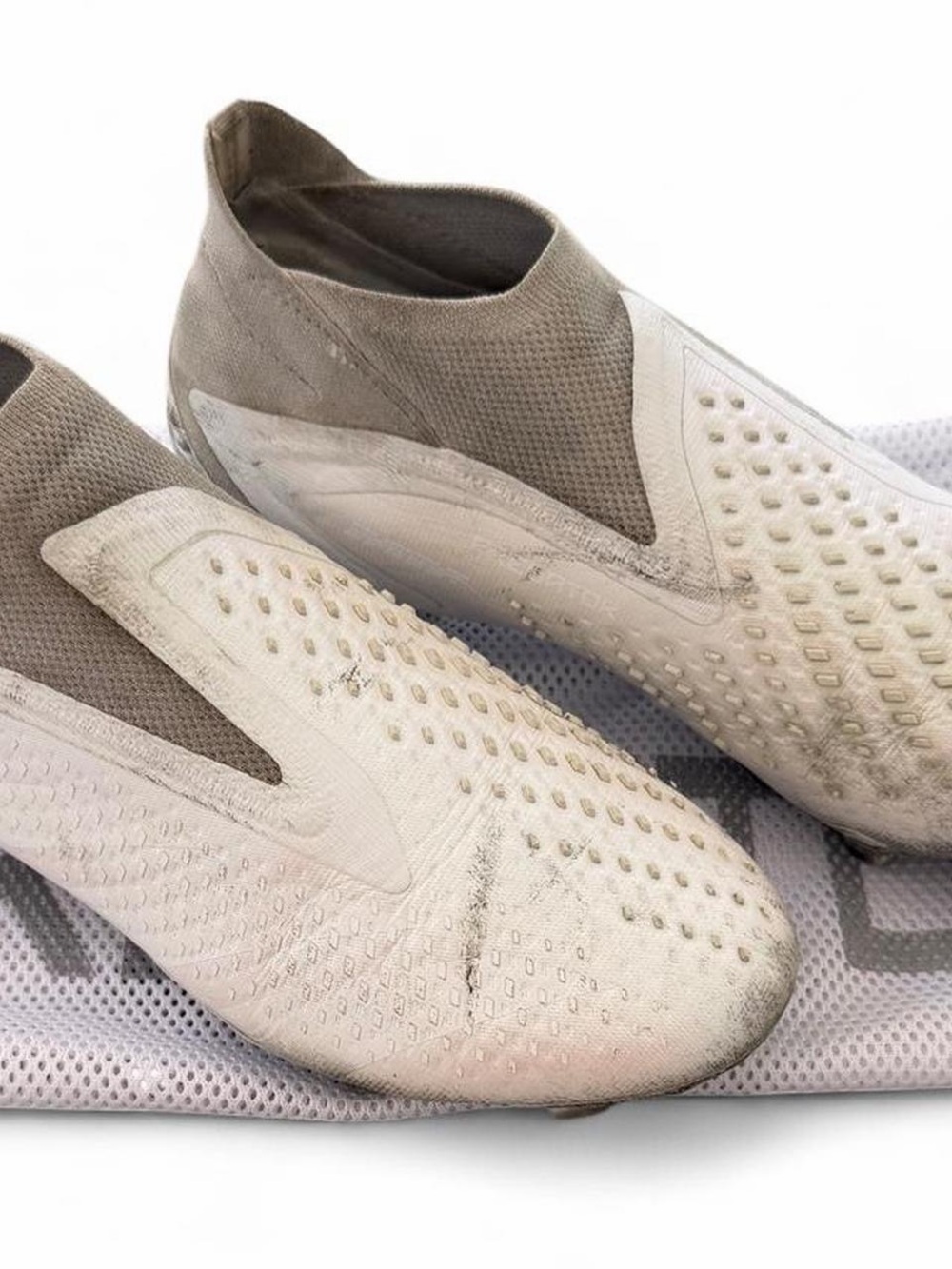 adidas Men's Slip-On Soccer Cleats in White and Taupe